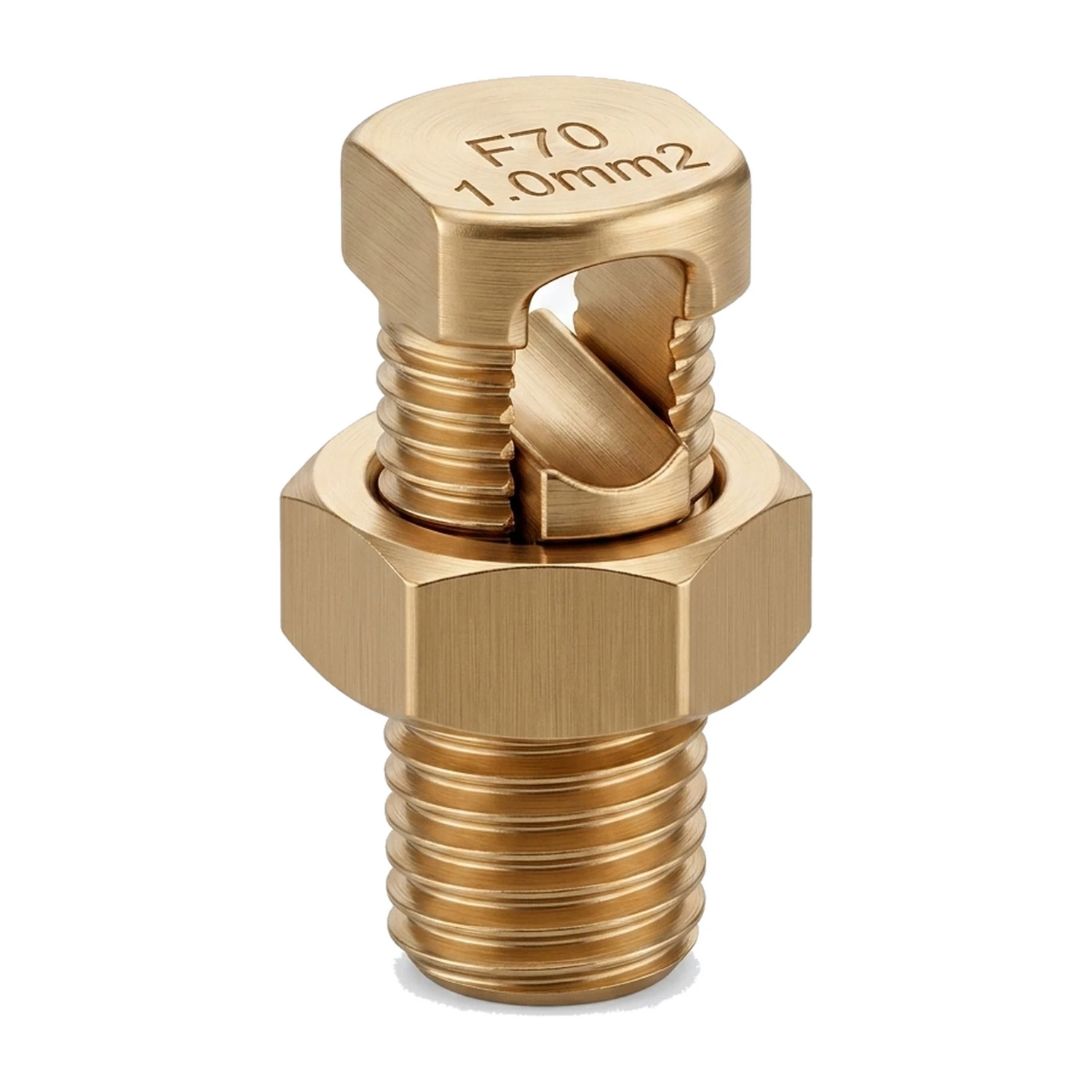 Conector split bolt dourado em latão para emenda de cabos elétricos